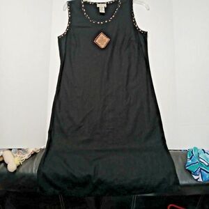 Studio Ease Minimalist Boho Size 8 Black Dress Very Modern Business Linen Blend.